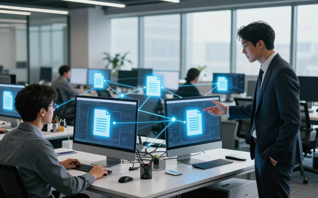 Workstations share files directly in a peer-to-peer network